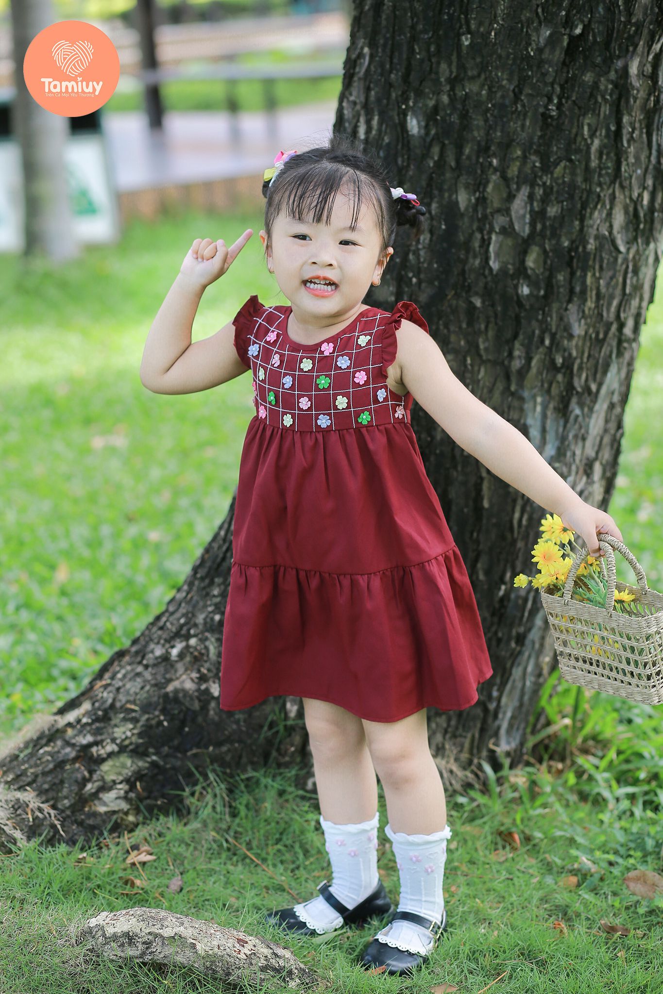  Đầm Baby Doll Bé Gái Tamiuy Cotton Đính Hoa ,Size 1-10 Tuổi ,Nhiều Màu 