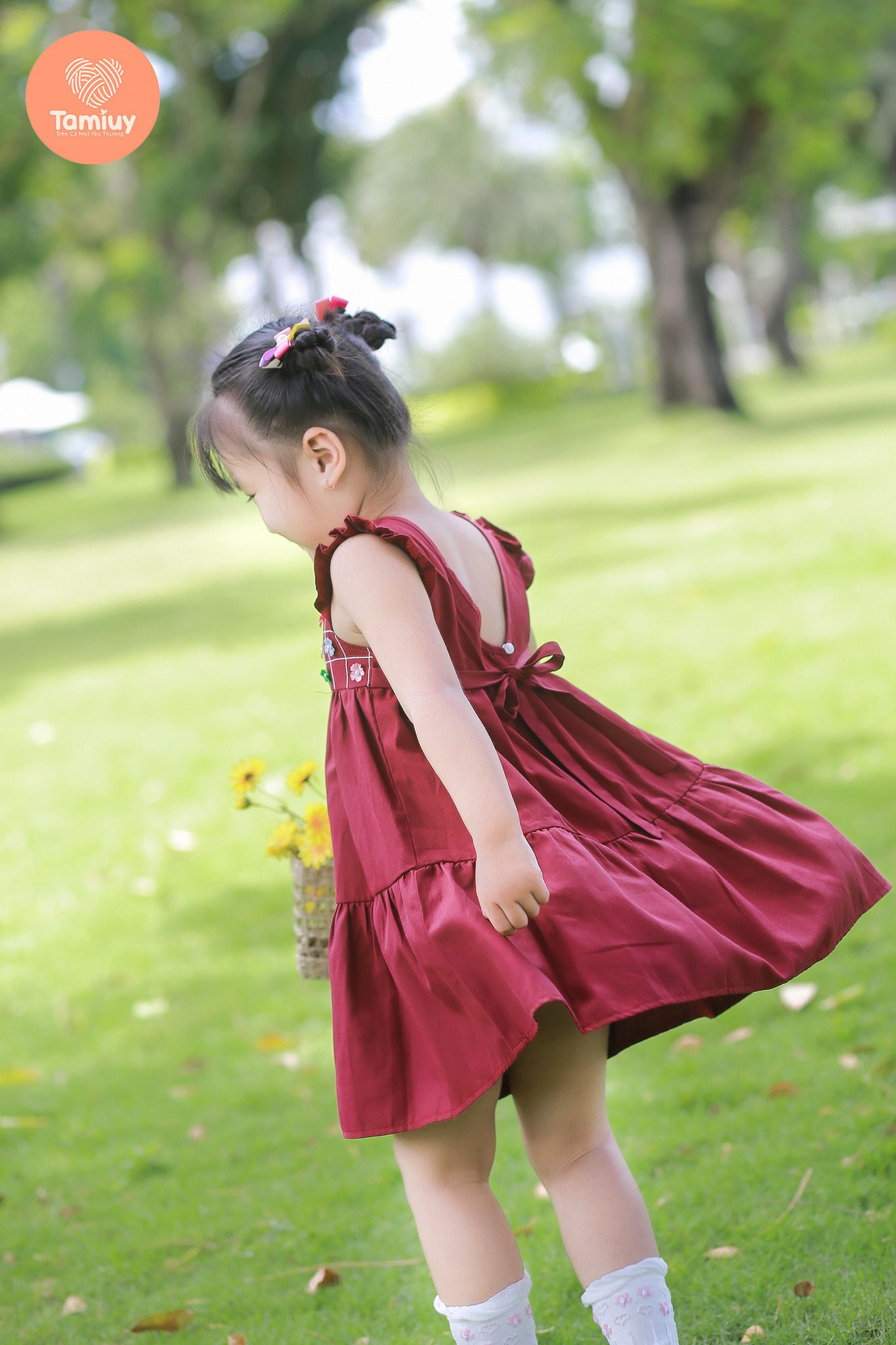  Đầm Baby Doll Bé Gái Tamiuy Cotton Đính Hoa ,Size 1-10 Tuổi ,Nhiều Màu 