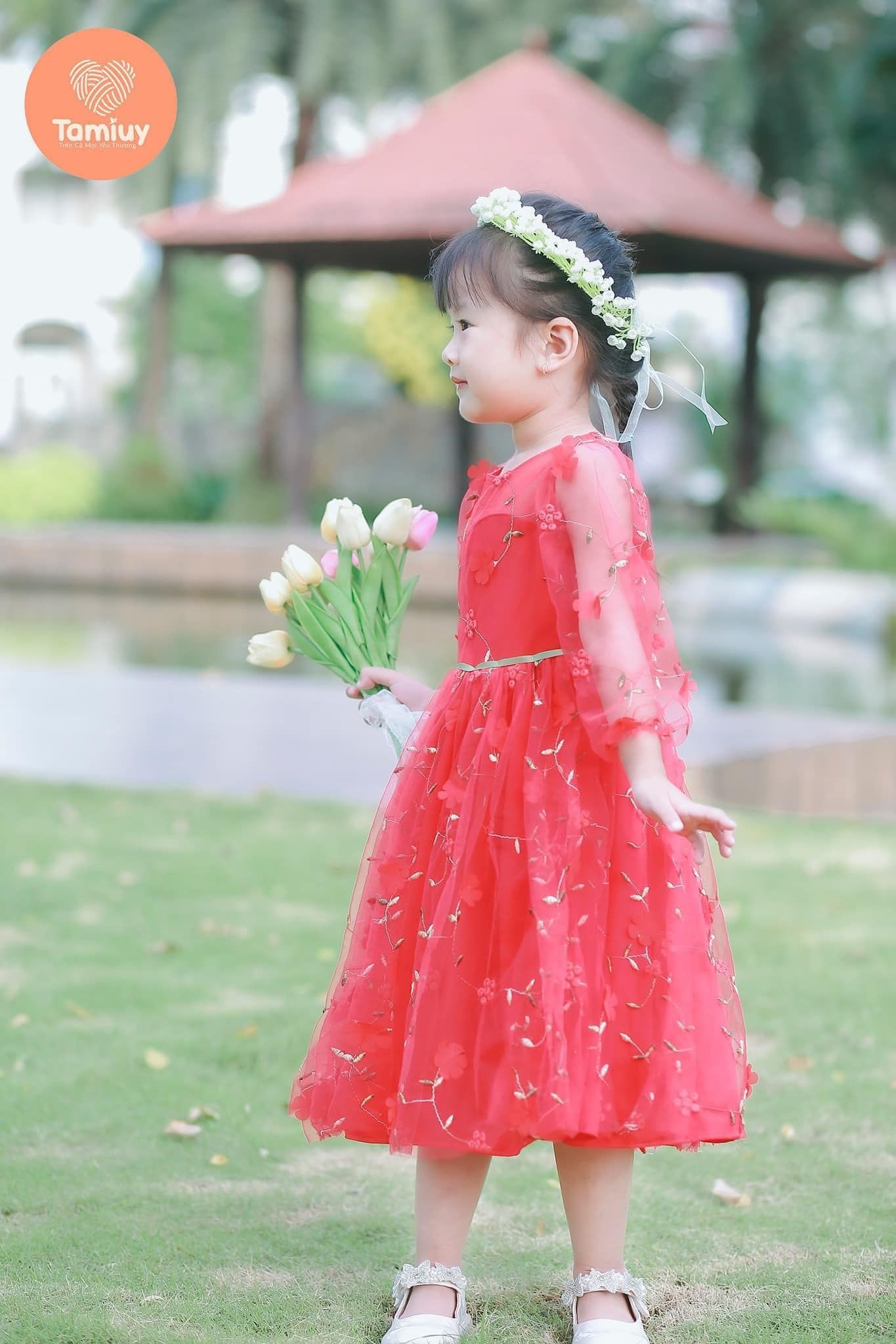  Đầm Dạ Hội Tay Dài Hoa Rơi Công Chúa Tamiuy Thiết Kế Cao Cấp  Cho Bé Gái Từ 1-10 Tuổi 