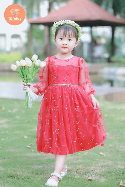  Đầm Dạ Hội Tay Dài Hoa Rơi Công Chúa Tamiuy Thiết Kế Cao Cấp  Cho Bé Gái Từ 1-10 Tuổi 