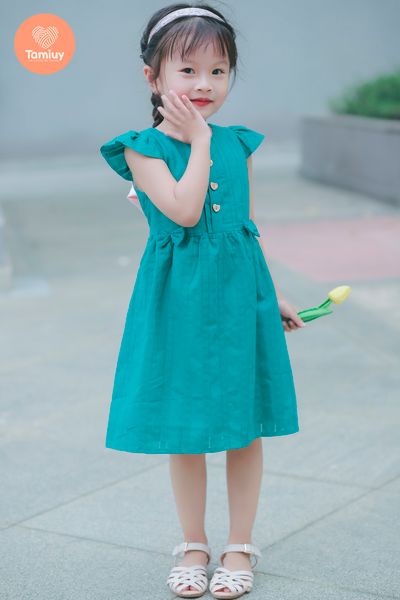  Đầm Xòe Bé Gái Tamiuy  Thêu Trụ Tay Cánh Tiên (Size 1-10 Tuổi) 