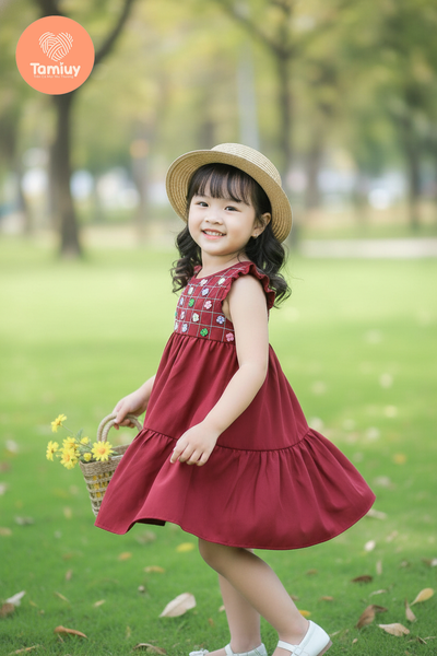  Đầm Baby Doll Bé Gái Tamiuy Cotton Đính Hoa ,Size 1-10 Tuổi ,Nhiều Màu 