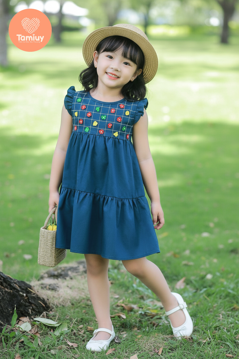  Đầm Baby Doll Bé Gái Tamiuy Cotton Đính Hoa ,Size 1-10 Tuổi ,Nhiều Màu 