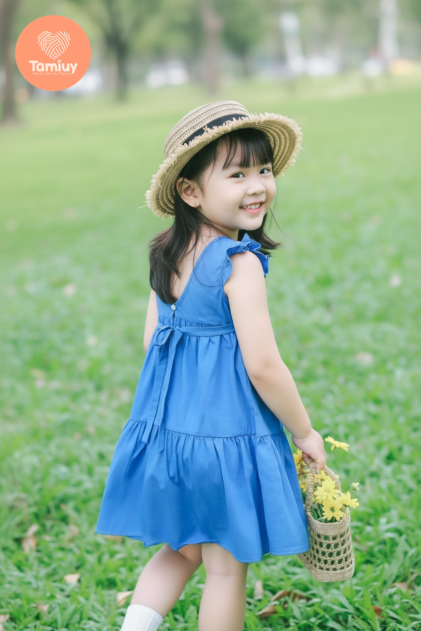  Đầm Baby Doll Bé Gái Tamiuy Cotton Đính Hoa ,Size 1-10 Tuổi ,Nhiều Màu 