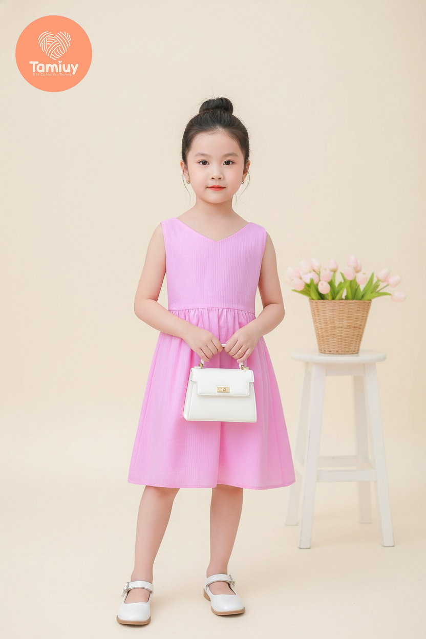  Tamiuy Đầm Cho Bé Gái Thiết Kế Xẻ Tim Sau Lưng Cổ Bèo Phong Cách Ngày Hè Đơn Giản Vải Cotton Mềm Mịn 