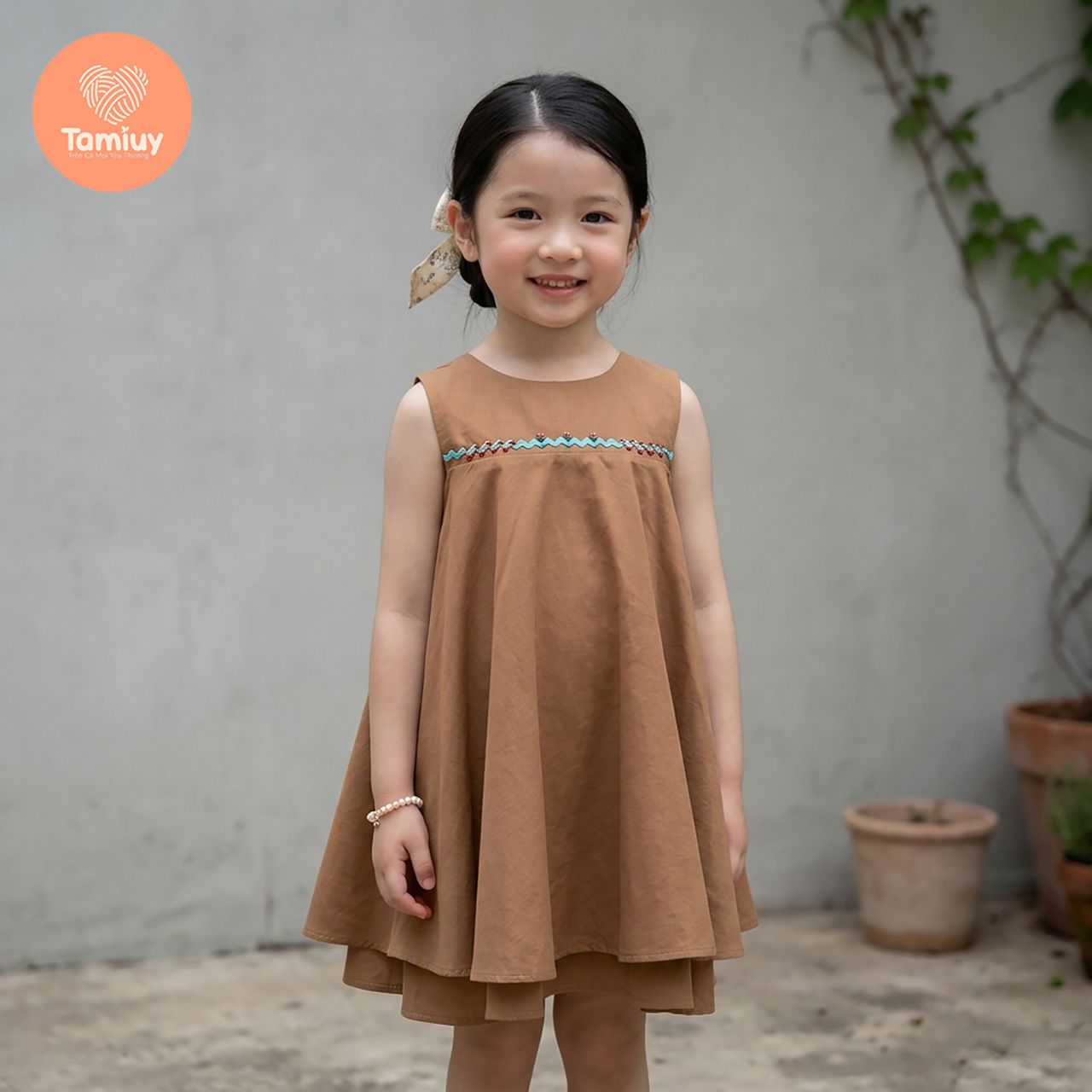  (BST Hạ Nhiên)  Đầm Bé Gái Tamiuy Thêu Hoa Thủ Công, Tùng Xòe 360 Độ 2 Lớp, Váy Thiết Kế Cao Cấp Cho Bé Gái 