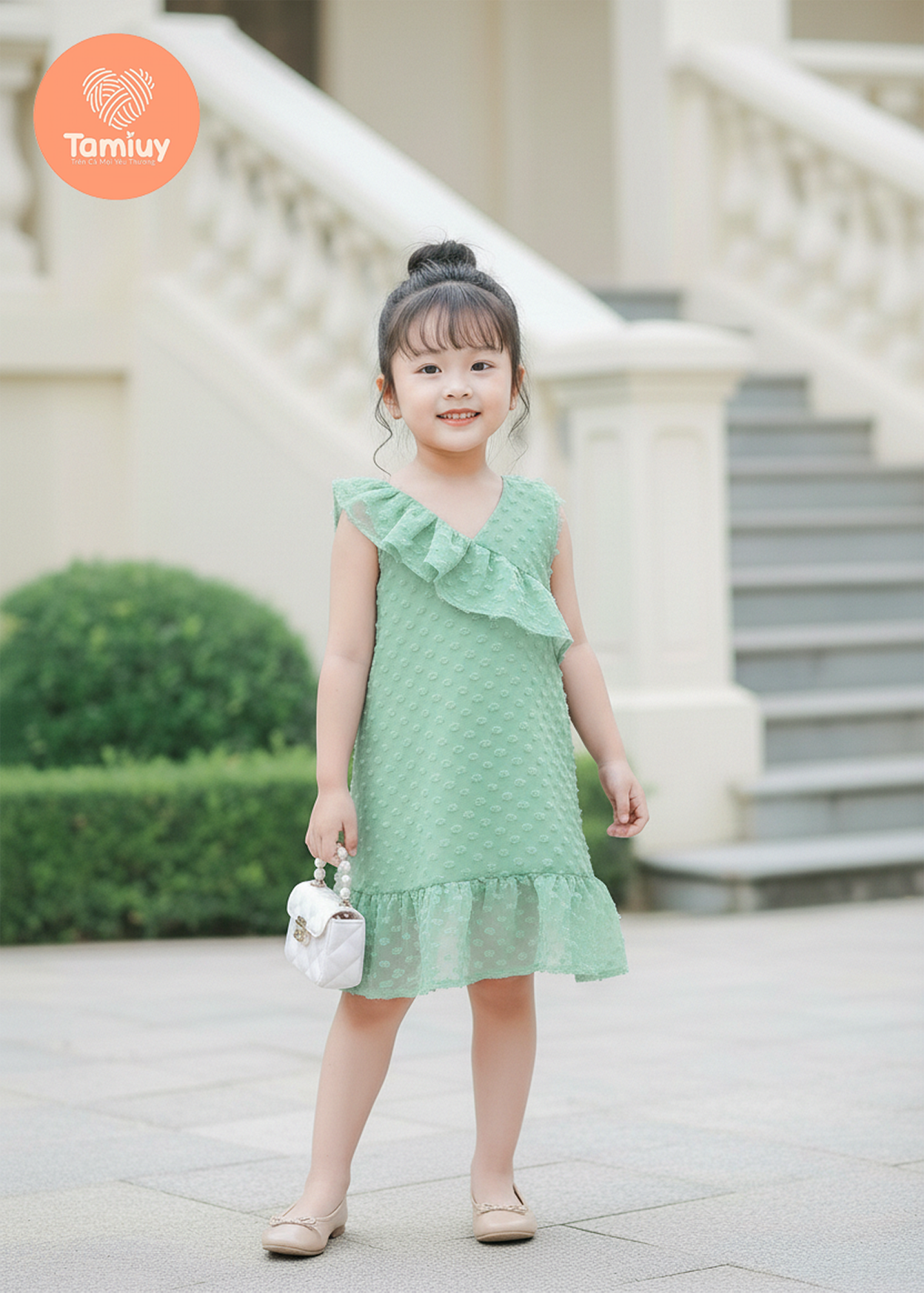  Đầm Sát Nách Tamiuy Bèo Lệch Vai Dành Cho Bé 10-38 kg 
