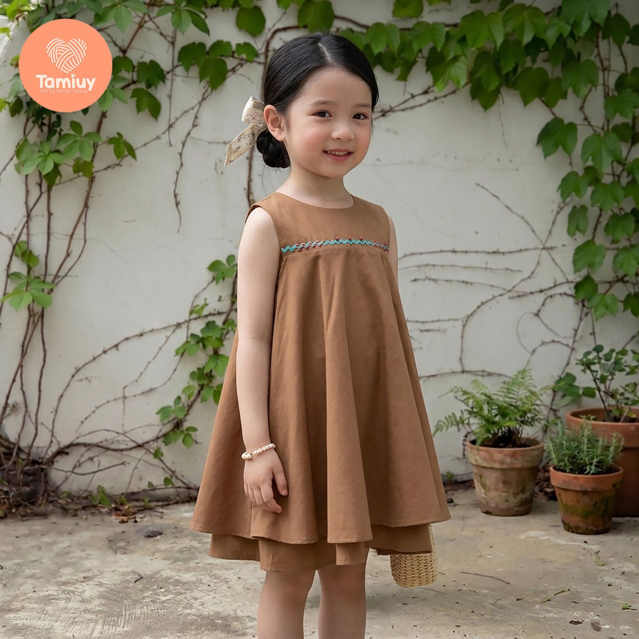  (BST Hạ Nhiên)  Đầm Bé Gái Tamiuy Thêu Hoa Thủ Công, Tùng Xòe 360 Độ 2 Lớp, Váy Thiết Kế Cao Cấp Cho Bé Gái 