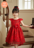  Đầm Dạ Hội Tamiuy  Ren Đuôi Cá Màu Đỏ, 3 Lớp Tùng Xòe Công Chúa (1-10T) 