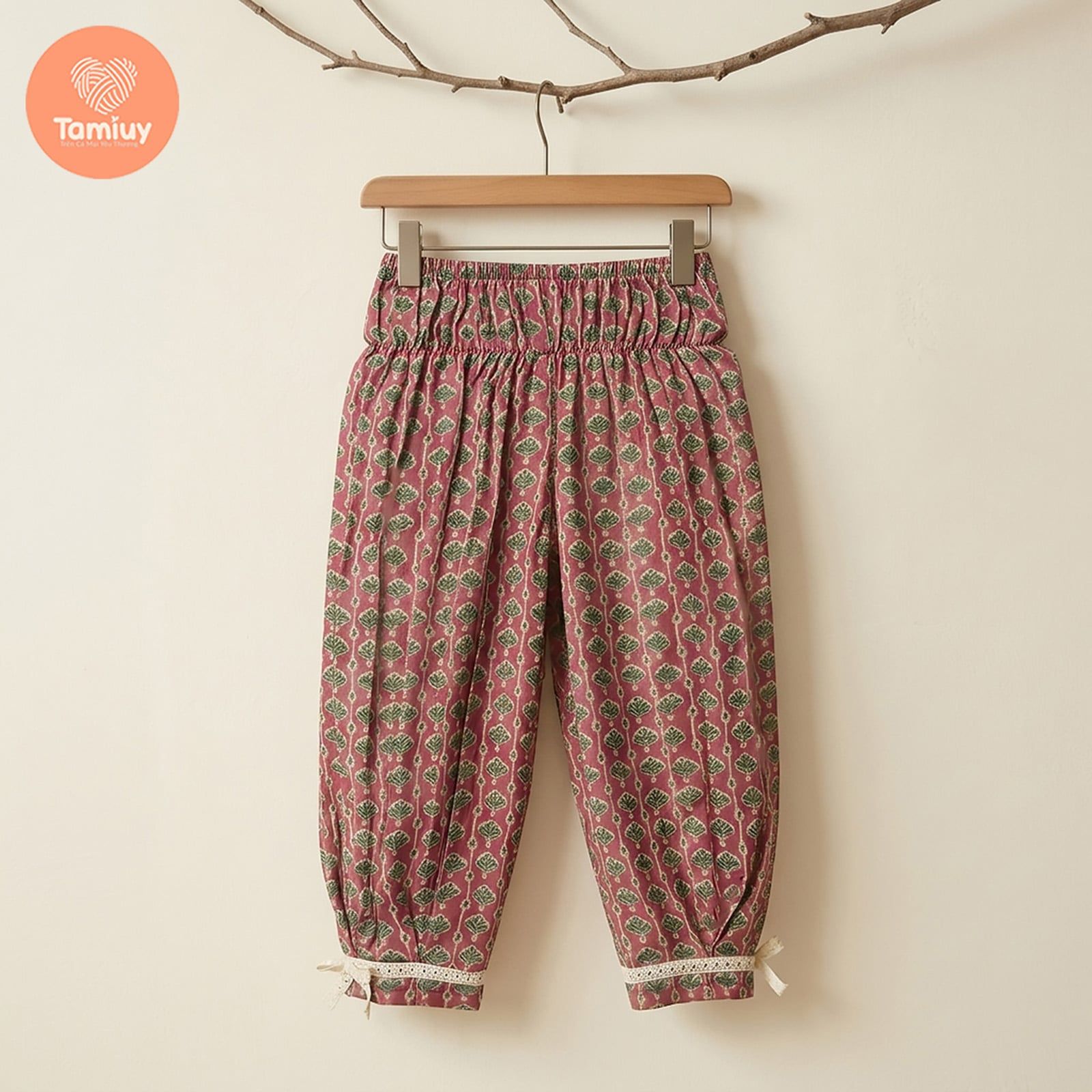  (BST Hạ Nhiên) Quần Baggy Tamiuy Bé Gái Ống Rộng Họa Tiết Vintage 