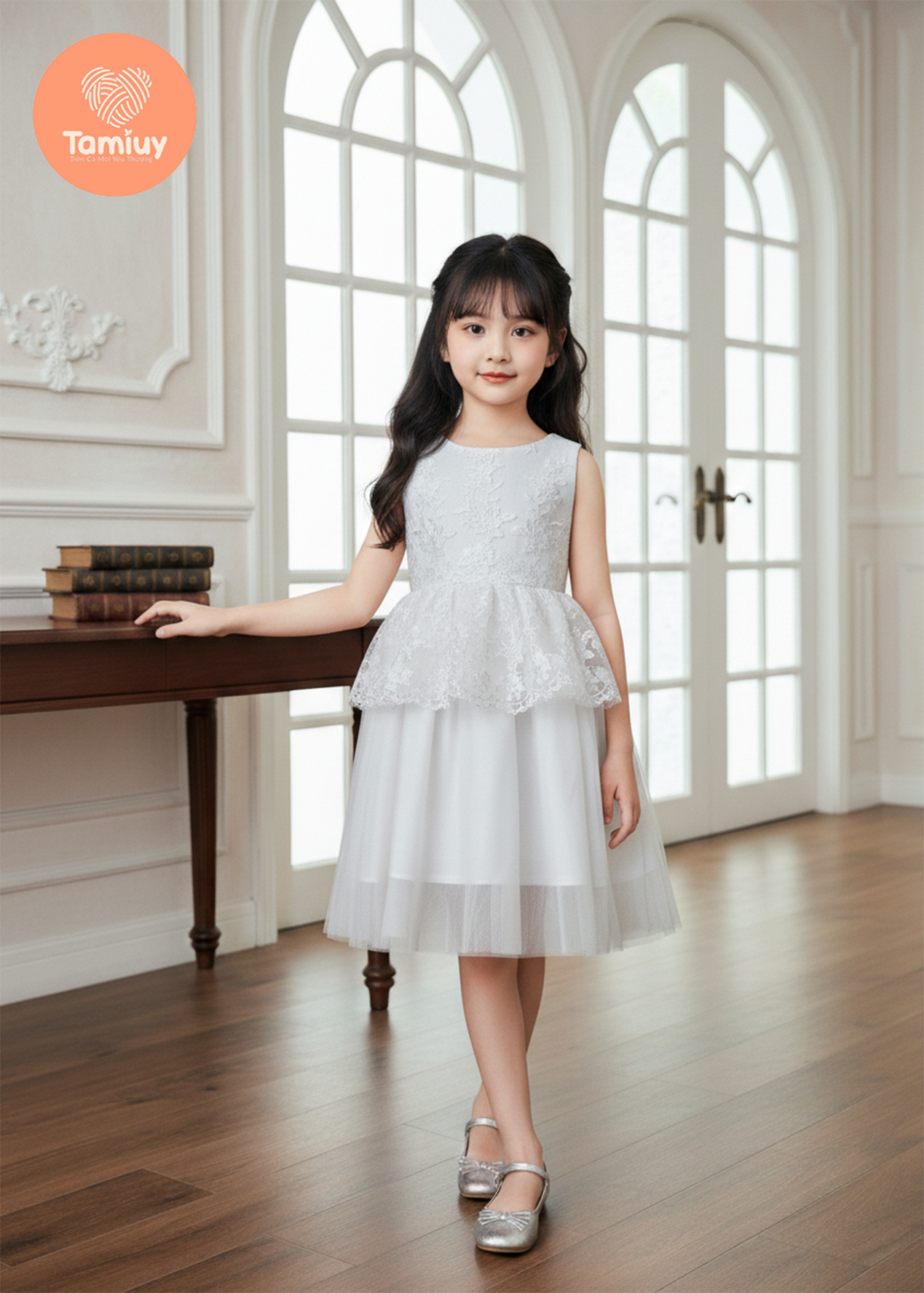  Đầm Dạ Hội Tamiuy  Ren Đăng Chân 2 Tầng, Đính Hoa Cao Cấp (1-10T) 