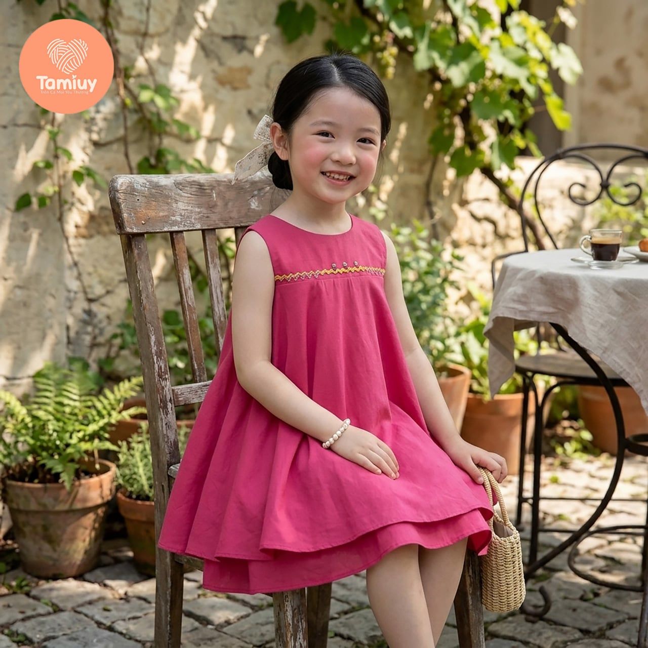  (BST Hạ Nhiên)  Đầm Bé Gái Tamiuy Thêu Hoa Thủ Công, Tùng Xòe 360 Độ 2 Lớp, Váy Thiết Kế Cao Cấp Cho Bé Gái 
