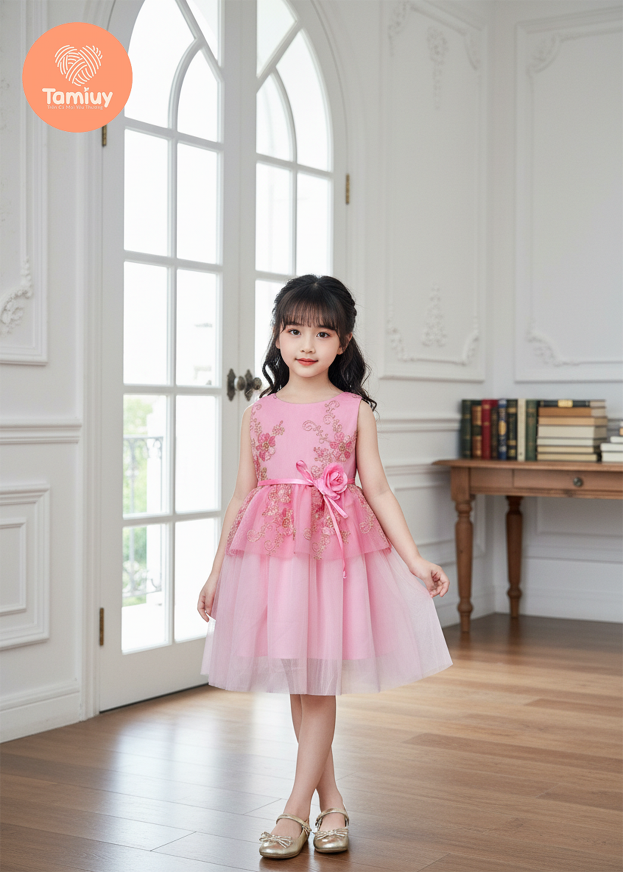  Đầm Dạ Hội Tamiuy  Ren Đăng Chân 2 Tầng, Đính Hoa Cao Cấp (1-10T) 