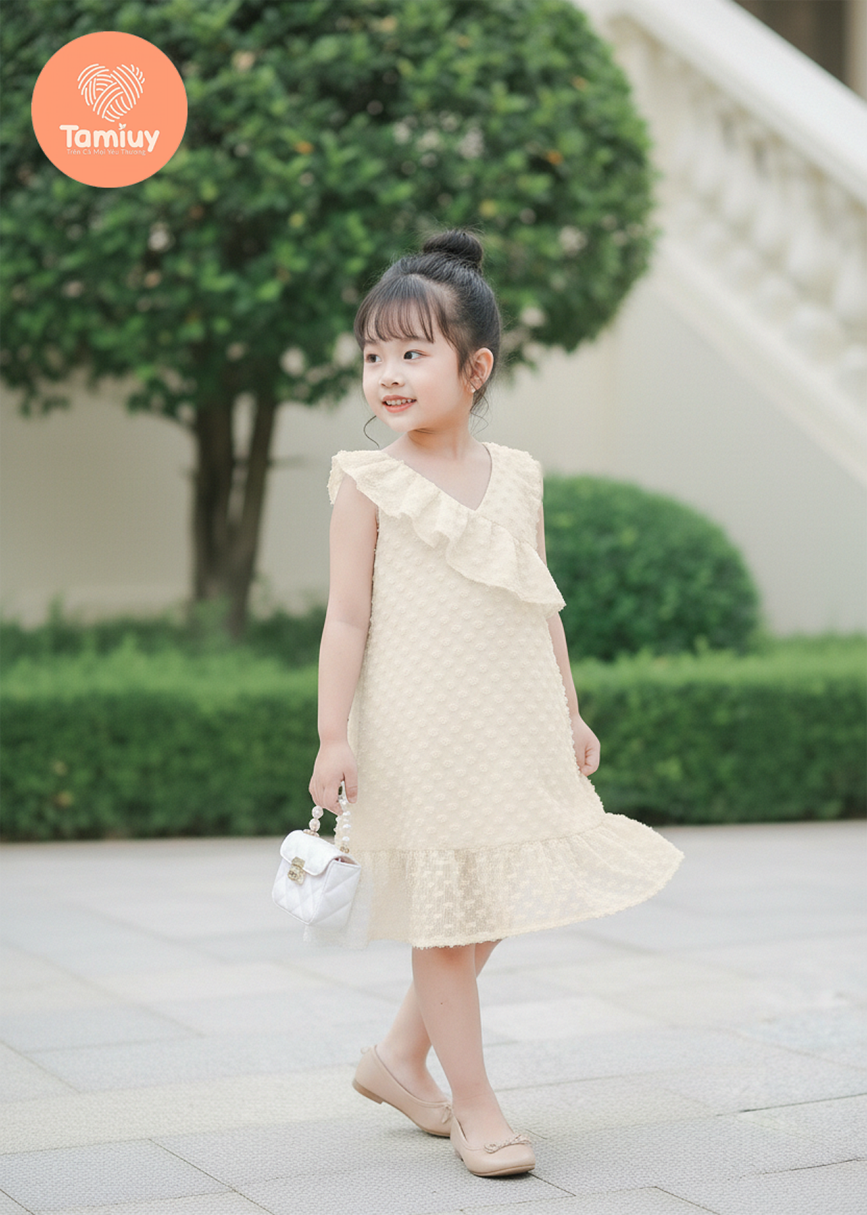  Đầm Bé Gái Cổ Tim Lệch Vai Tamiuy - Chất Cotton Cao Cấp, Xinh Xắn, Dễ Thương (1-10 Tuổi) 