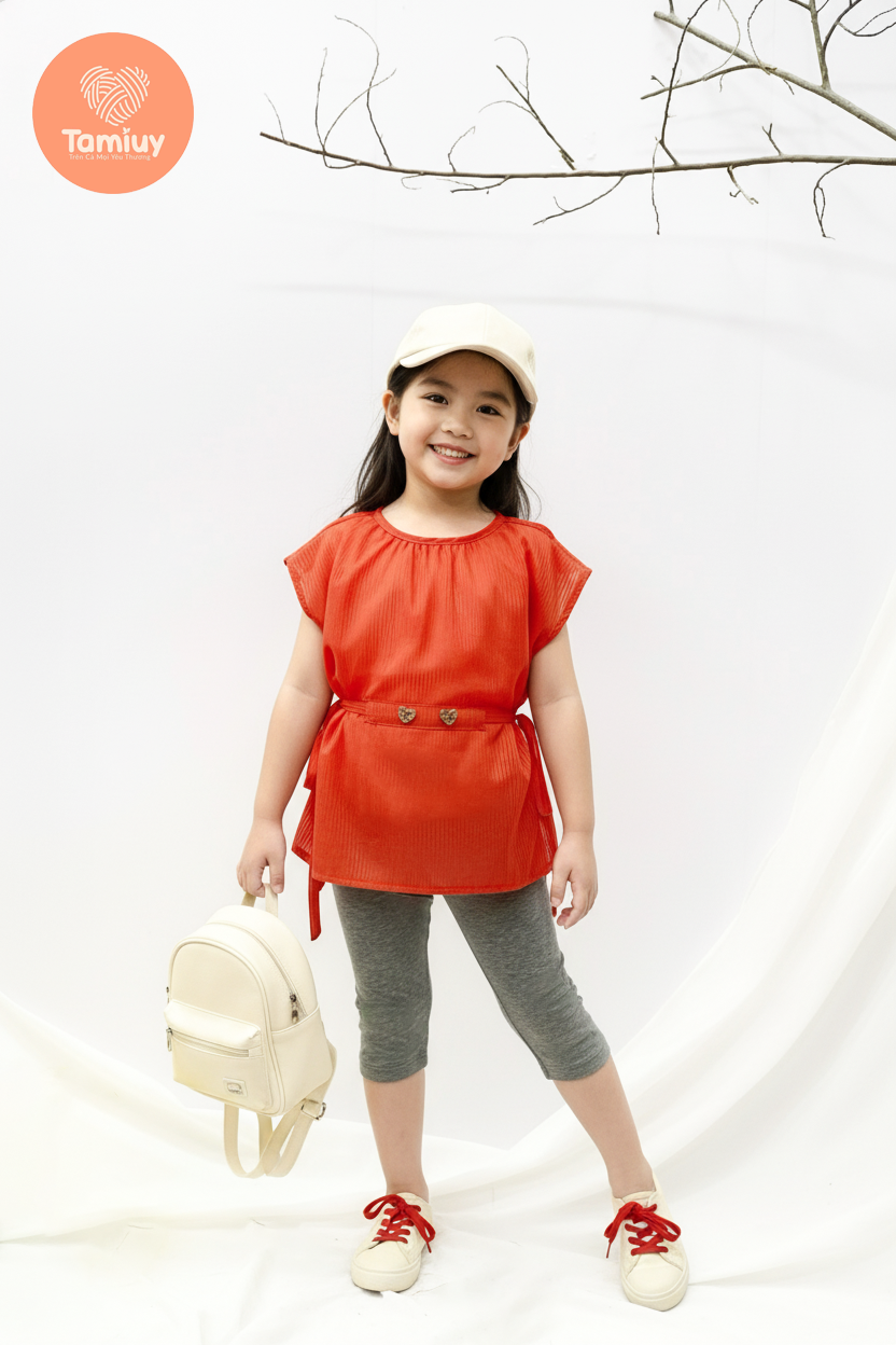  Áo Cánh Dơi Bé Gái  Tamiuy Cột Dây 2 Bên Eo Form Rộng Mềm Mát Thời Trang 