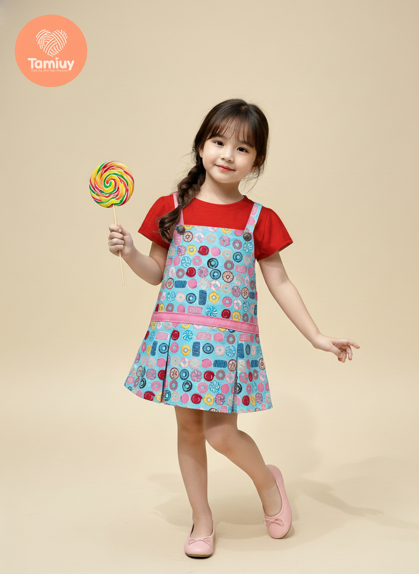  TAMIUY – Yếm Thiết Kế Bé Gái Donut Muse Phong Cách Năng Động 