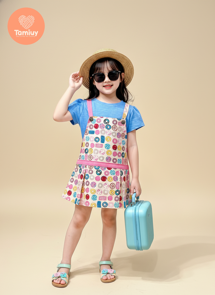 TAMIUY – Yếm Thiết Kế Bé Gái Donut Muse Phong Cách Năng Động 