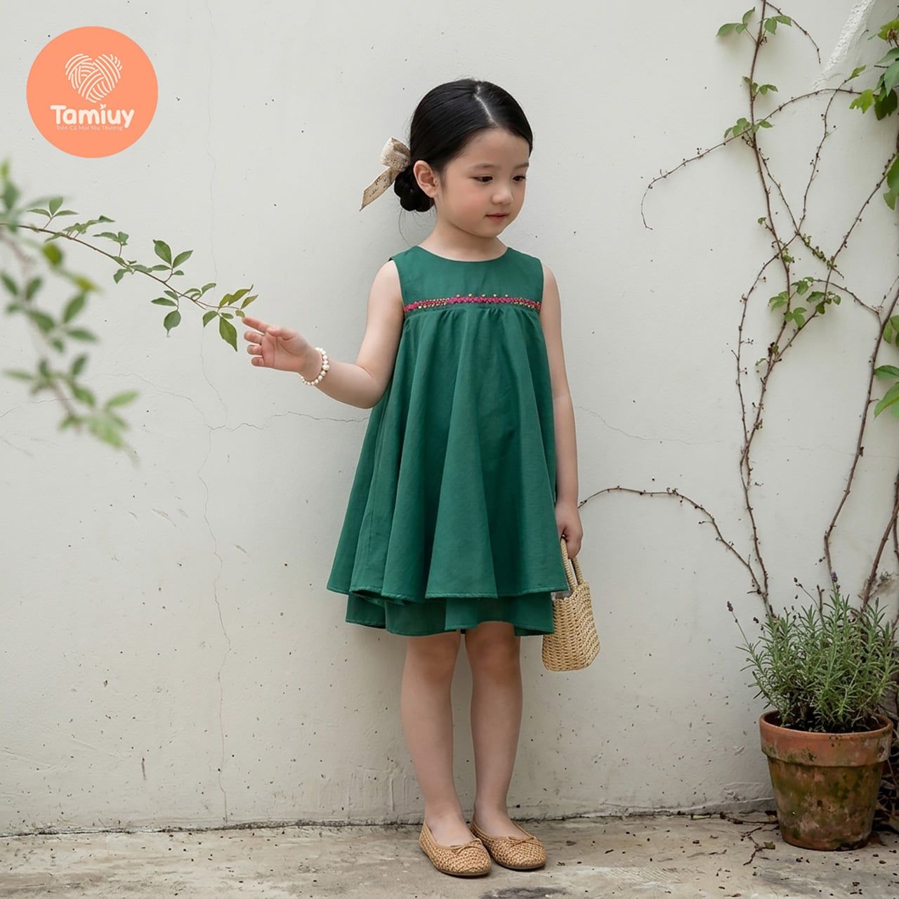  (BST Hạ Nhiên)  Đầm Bé Gái Tamiuy Thêu Hoa Thủ Công, Tùng Xòe 360 Độ 2 Lớp, Váy Thiết Kế Cao Cấp Cho Bé Gái 