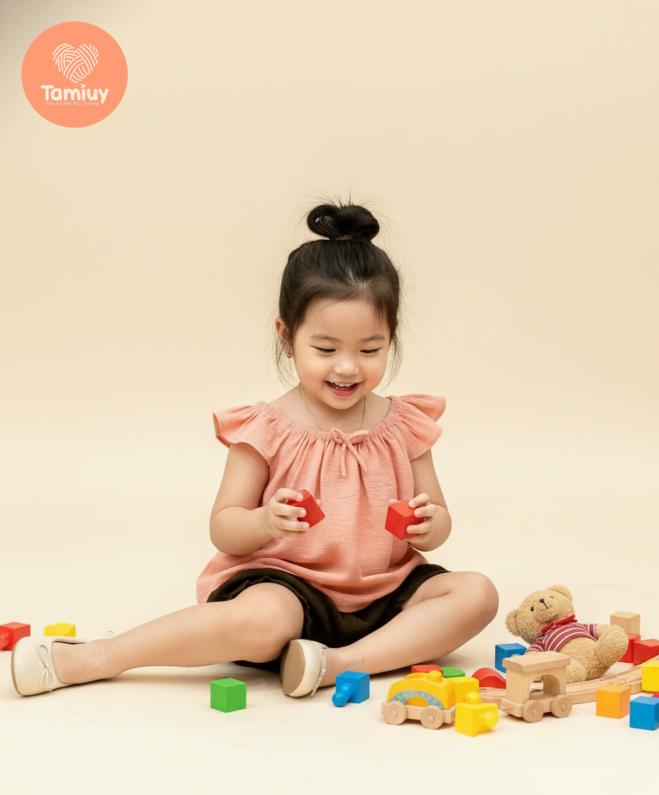  Bộ Bé Gái Tamiuy Vải Xốp Dún Cổ Phối Quần Phồng Nhiều Màu ,Size 10-38 kg 