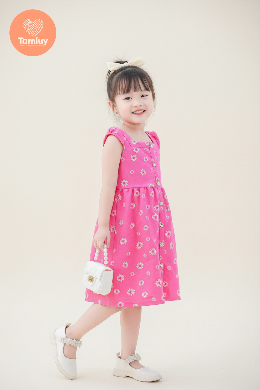  Đầm Bé Gái Tamiuy Hoa Nhí Cổ Vuông Cho Bé Gái từ  8-30  kg 