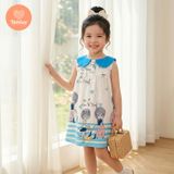  (BST Hạ Nhiên) TAMIUY - Đầm Bé Gái Marine Cổ Thủy Thủ Họa Tiết Cô Gái Du Lịch Dáng Xòe 