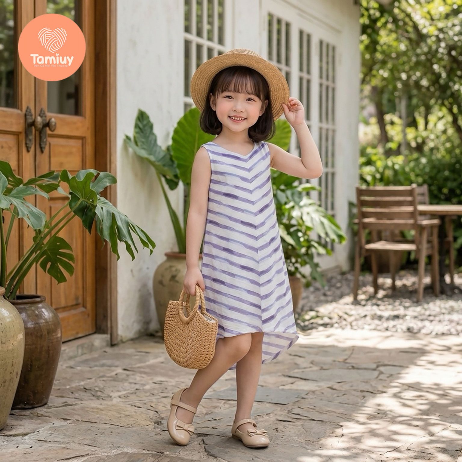  TAMIUY - Đầm Thun Cotton Đuôi Cá Cho Bé Gái Đi Biển Đi Chơi 