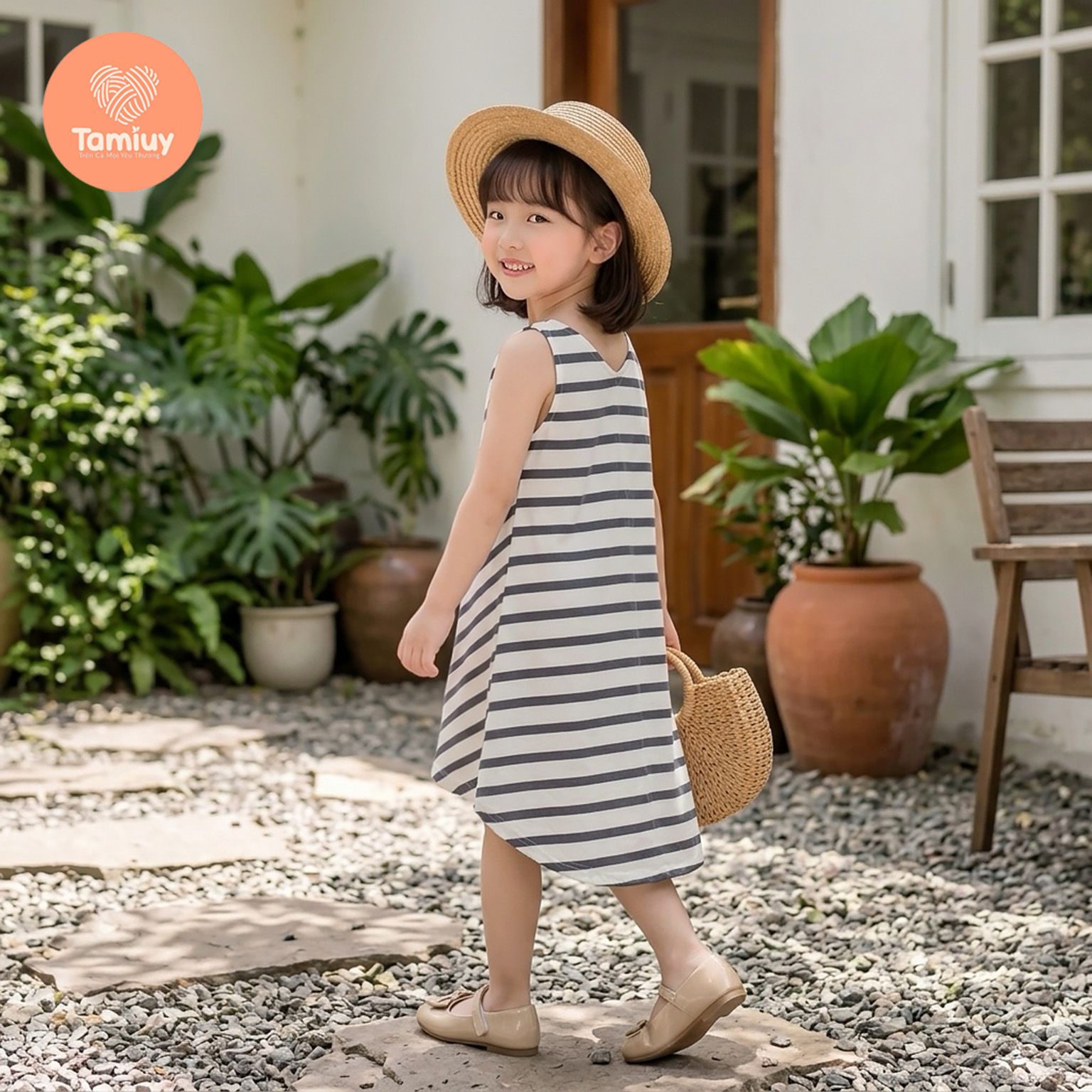  TAMIUY - Đầm Thun Cotton Đuôi Cá Cho Bé Gái Đi Biển Đi Chơi 