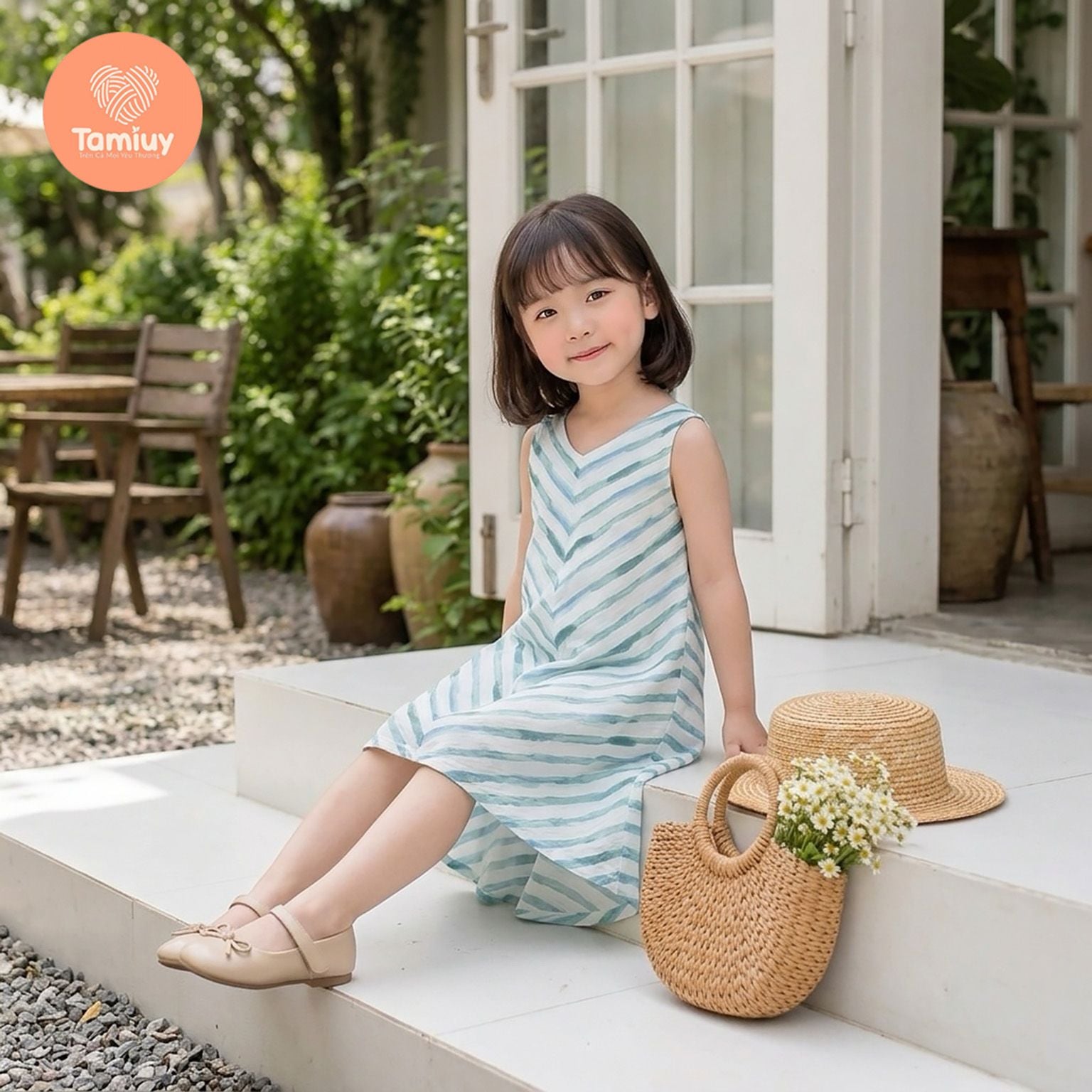  TAMIUY - Đầm Thun Cotton Đuôi Cá Cho Bé Gái Đi Biển Đi Chơi 