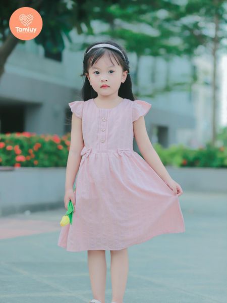  Đầm Xòe Bé Gái Tamiuy  Thêu Trụ Tay Cánh Tiên (Size 1-10 Tuổi) 