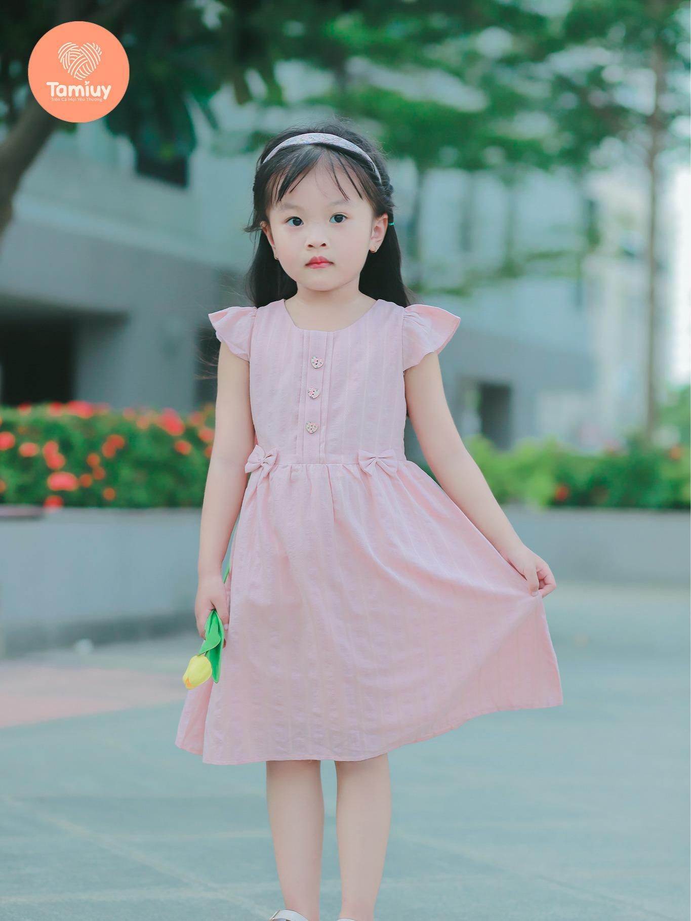  Đầm Xòe Bé Gái Tamiuy  Thêu Trụ Tay Cánh Tiên (Size 1-10 Tuổi) 