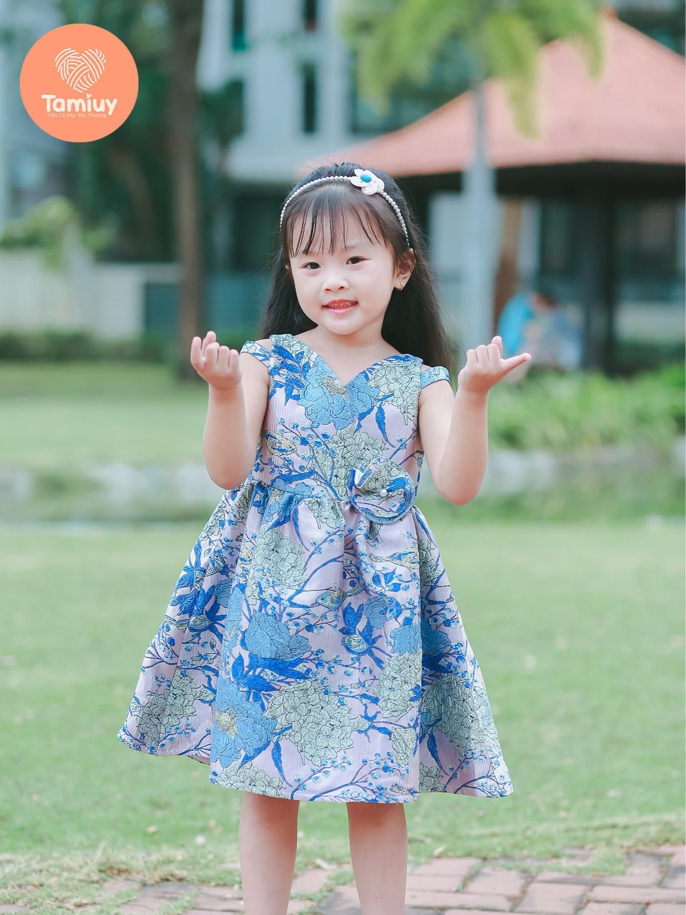  Đầm Xòe Vải Gấm Hoạ Tiết Bông Tamiuy Dành Cho Bé Gái (10-40kg) 