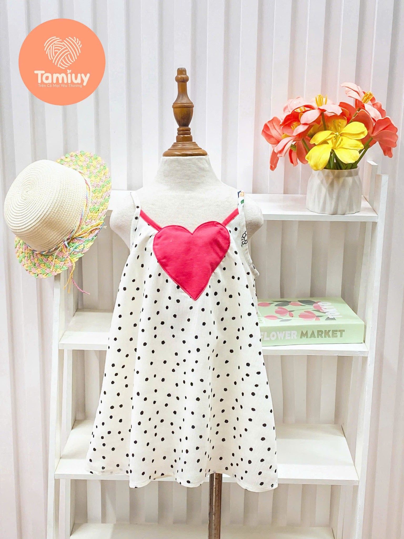  Đầm Yếm Tamiuy 2 Dây Trái Tim Bé Gái Cho Bé từ 10-38 kg 
