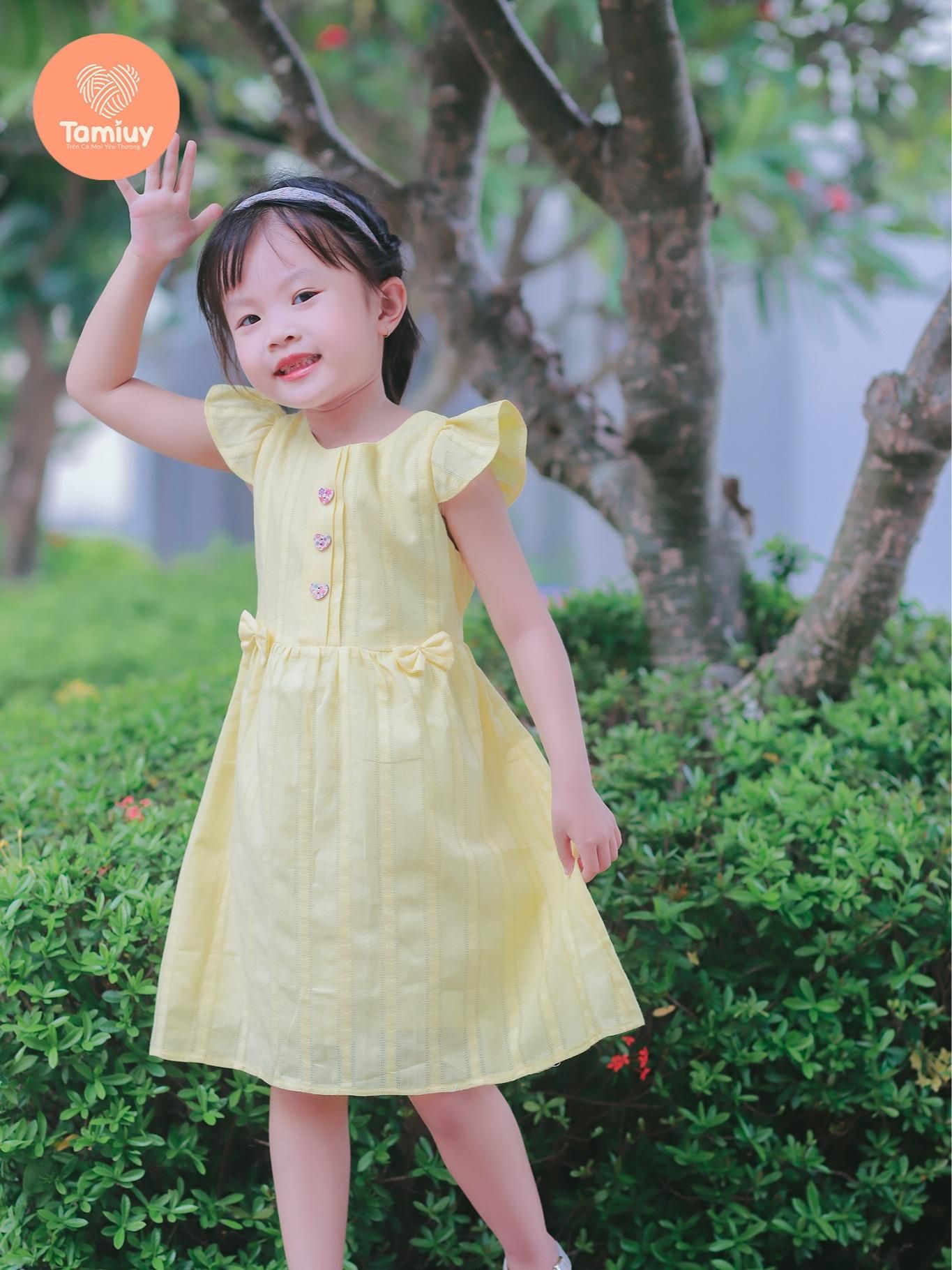 Đầm Xòe Bé Gái Tamiuy  Thêu Trụ Tay Cánh Tiên (Size 1-10 Tuổi) 