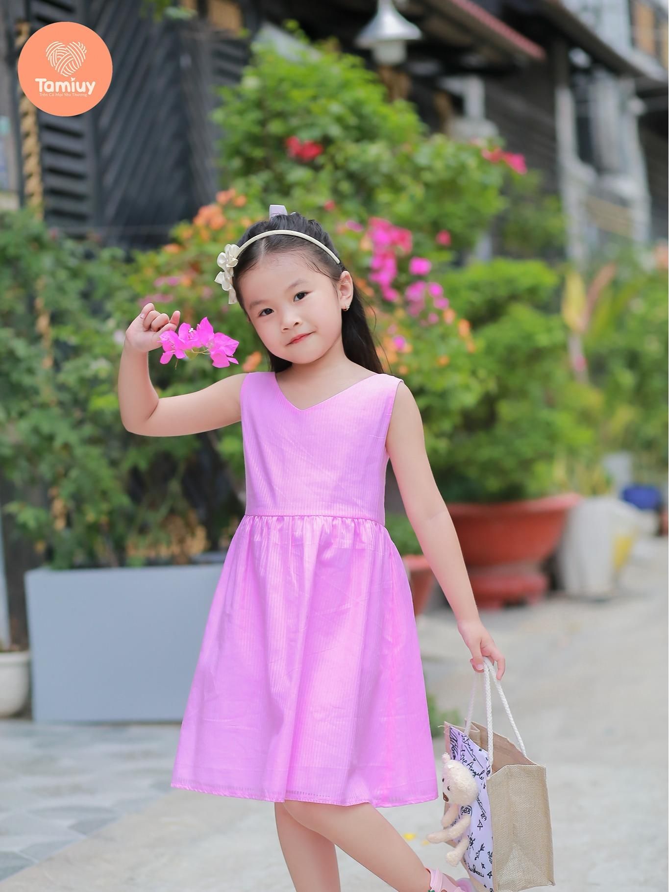  Tamiuy Đầm Cho Bé Gái Thiết Kế Xẻ Tim Sau Lưng Cổ Bèo Phong Cách Ngày Hè Đơn Giản Vải Cotton Mềm Mịn 
