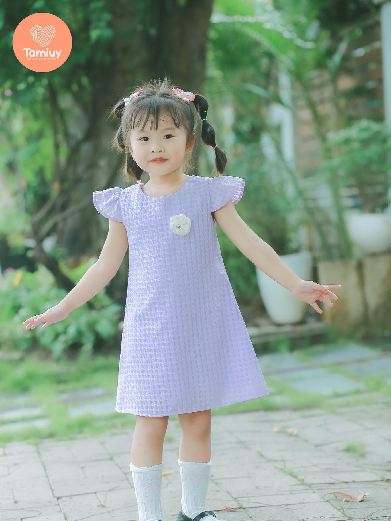  Đầm Chữ A Bé Gái Tamiuy Cotton Mềm Đính Hoa, Nhiều Màu (1-10T) 