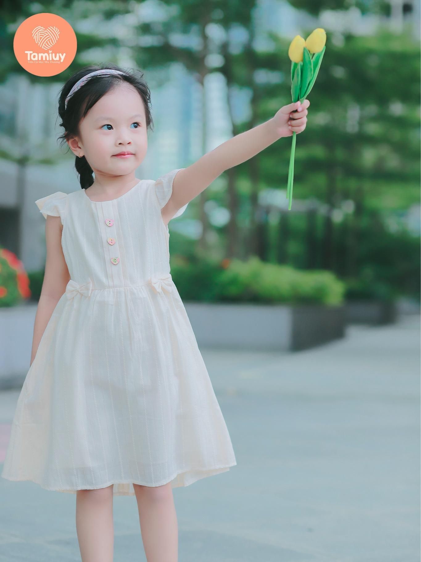  Đầm Xòe Bé Gái Tamiuy  Thêu Trụ Tay Cánh Tiên (Size 1-10 Tuổi) 