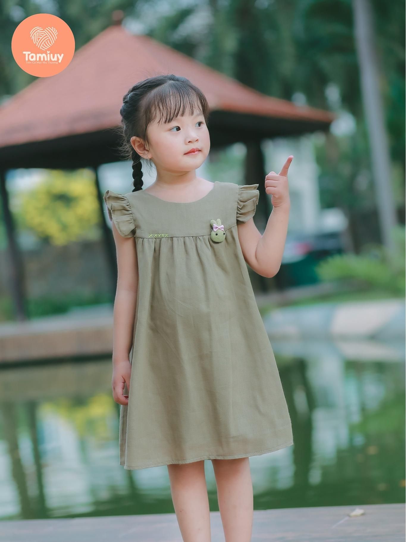  Tamiuy Set Đầm Bé Gái Tamiuy Đính Thú Chất  Liệu Mùa Hè CHo Bé 10-35 kg 