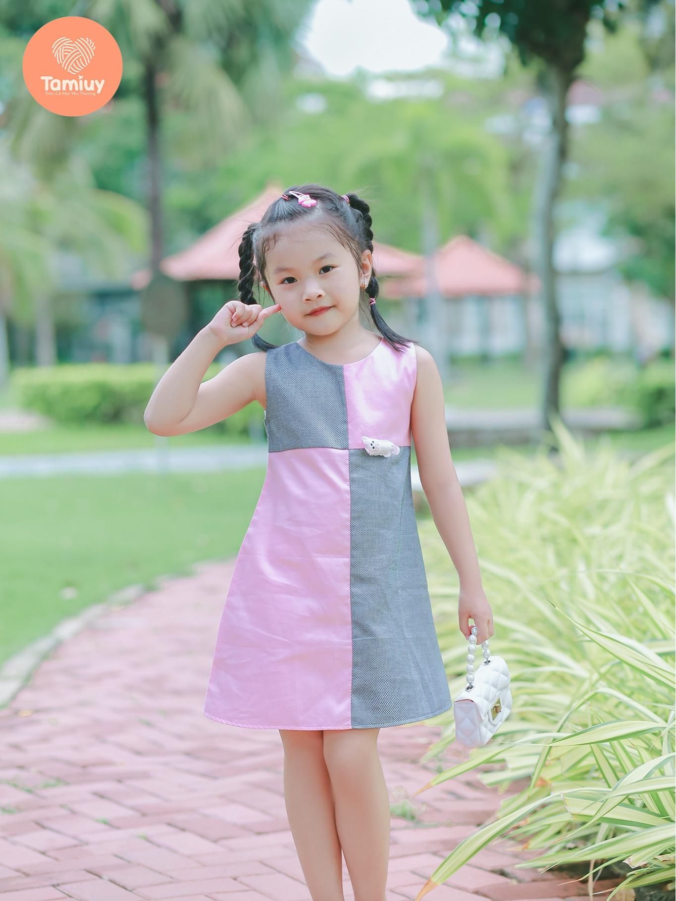  Đầm Bé Gái Tamiuy Phối Màu Đính Hình Thú Dễ Thương Cho Bé 1-10 Tuổi 
