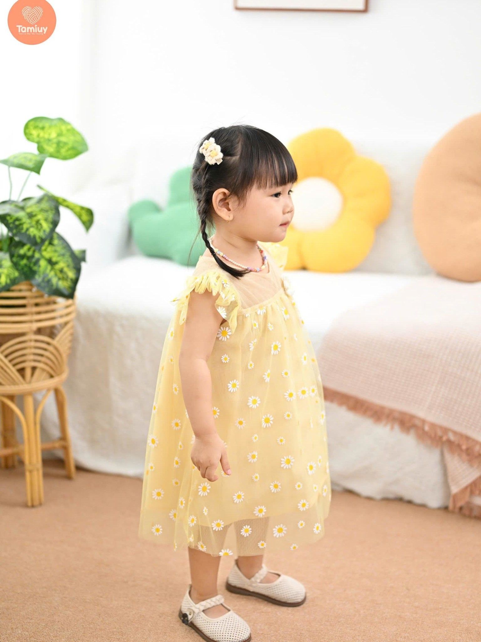 Đầm Xòe Công Chúa Tamiuy  Vải Lưới Hoa Cúc Cho Bé Gái Từ 10-38 kg 