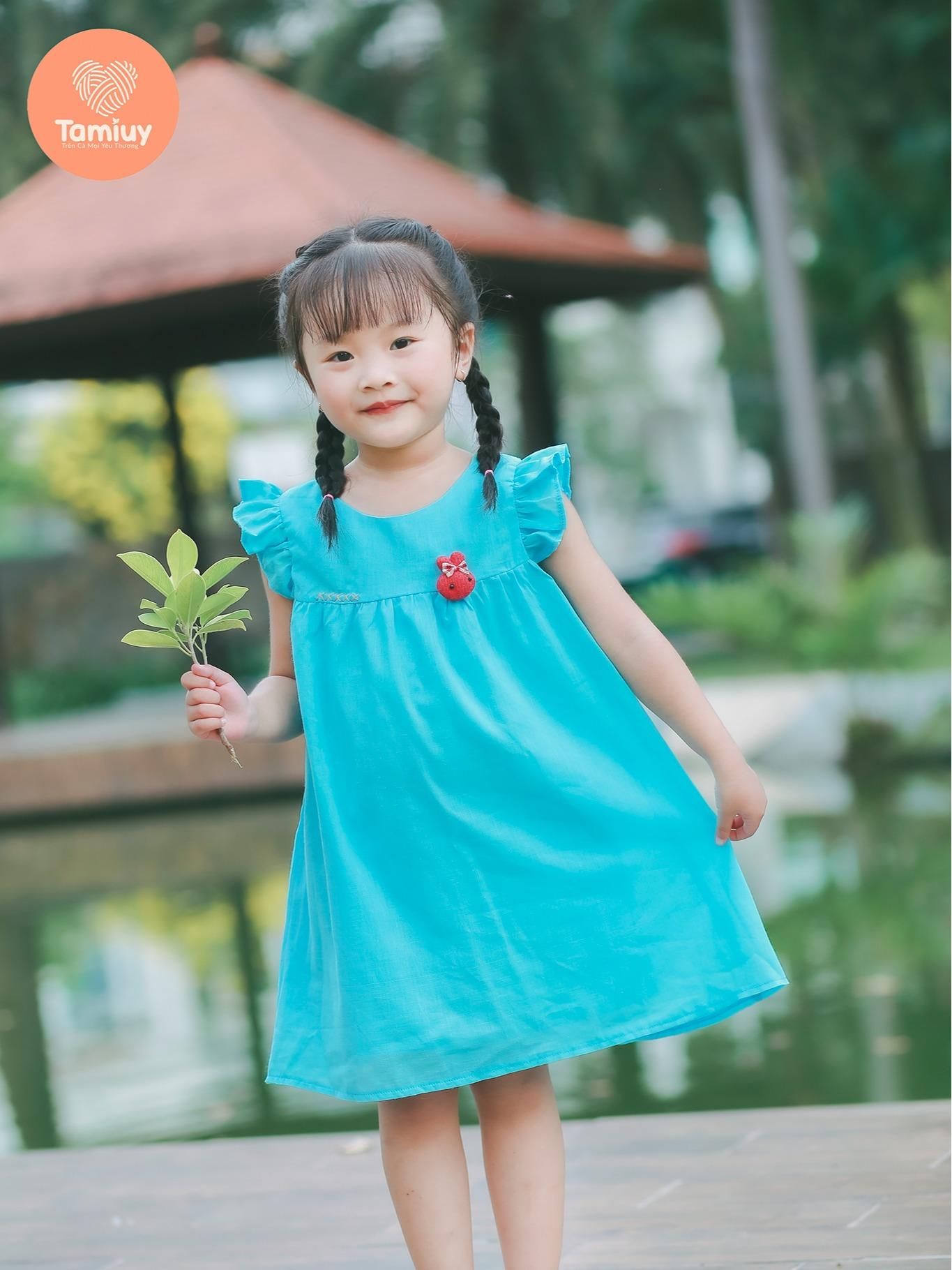  Tamiuy Set Đầm Bé Gái Tamiuy Đính Thú Chất  Liệu Mùa Hè CHo Bé 10-35 kg 