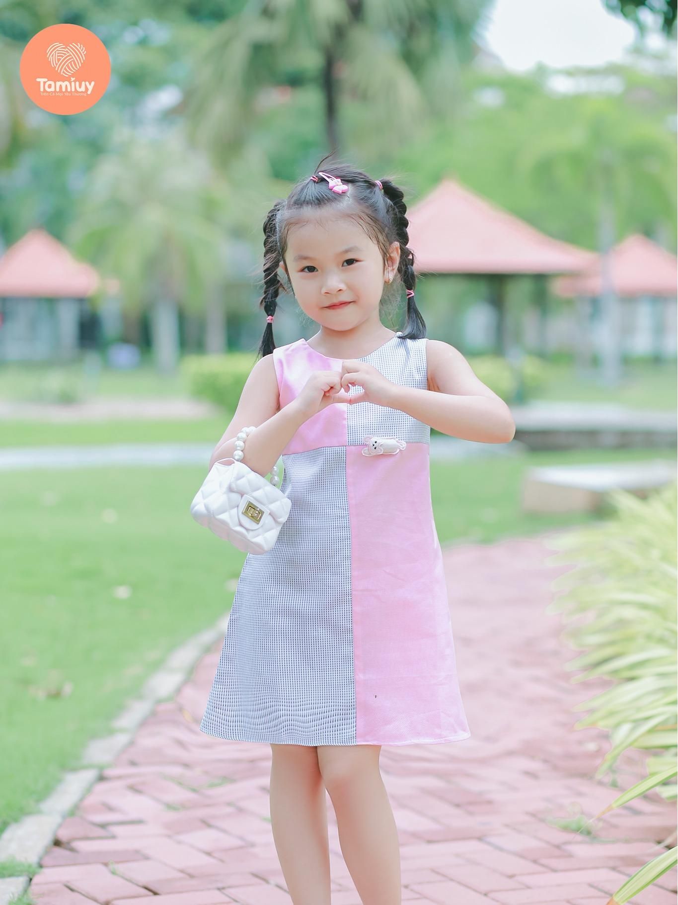  Đầm Bé Gái Tamiuy Phối Màu Đính Hình Thú Dễ Thương Cho Bé 1-10 Tuổi 