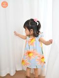  Tamiuy Đầm Yếm Cổ Thun Họa Tiết Hoa Hướng Dương Cho Bé Gái Từ 1-10 Tuổi Chất Liệu Linen Mềm Mịn 
