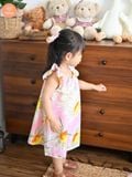  Tamiuy Đầm Yếm Cổ Thun Họa Tiết Hoa Hướng Dương Cho Bé Gái Từ 1-10 Tuổi Chất Liệu Linen Mềm Mịn 
