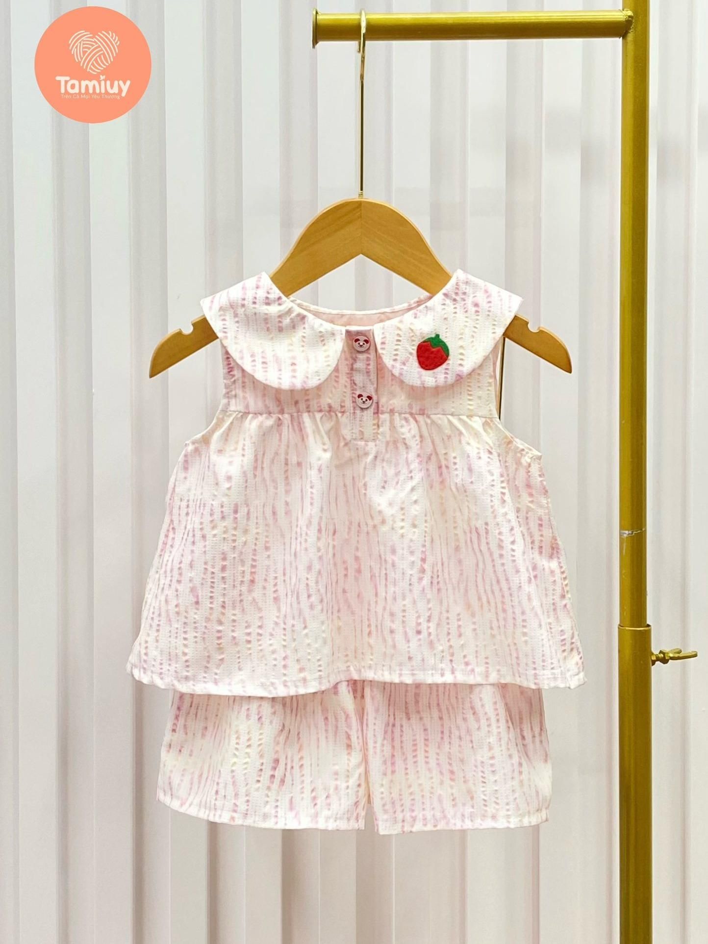  Bộ Caro Bé Gái Tamiuy Cam & Trắng Phối Hoa Tiết Vải Cotton Mềm Mịn Size 2-12 