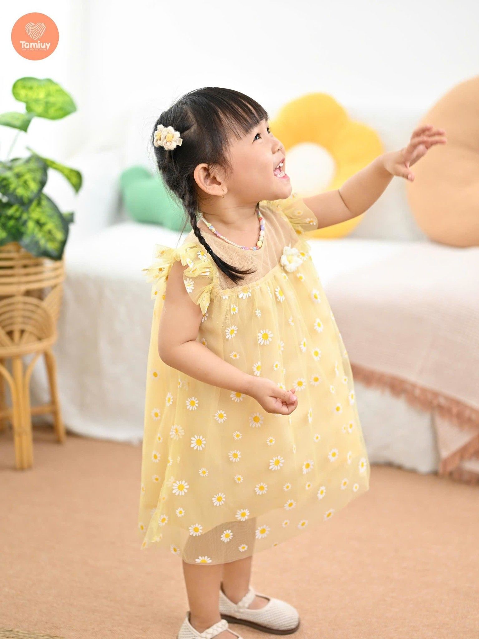  Đầm Xòe Công Chúa Tamiuy  Vải Lưới Hoa Cúc Cho Bé Gái Từ 10-38 kg 
