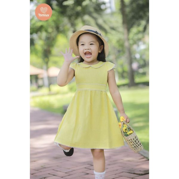  Váy Bé Gái Tamiuy Cao Cấp Thiết Kế Tay Phồng Cánh Tiên Rode ở Cổ Và Eo Chất Liệu Linen Mềm Mại 