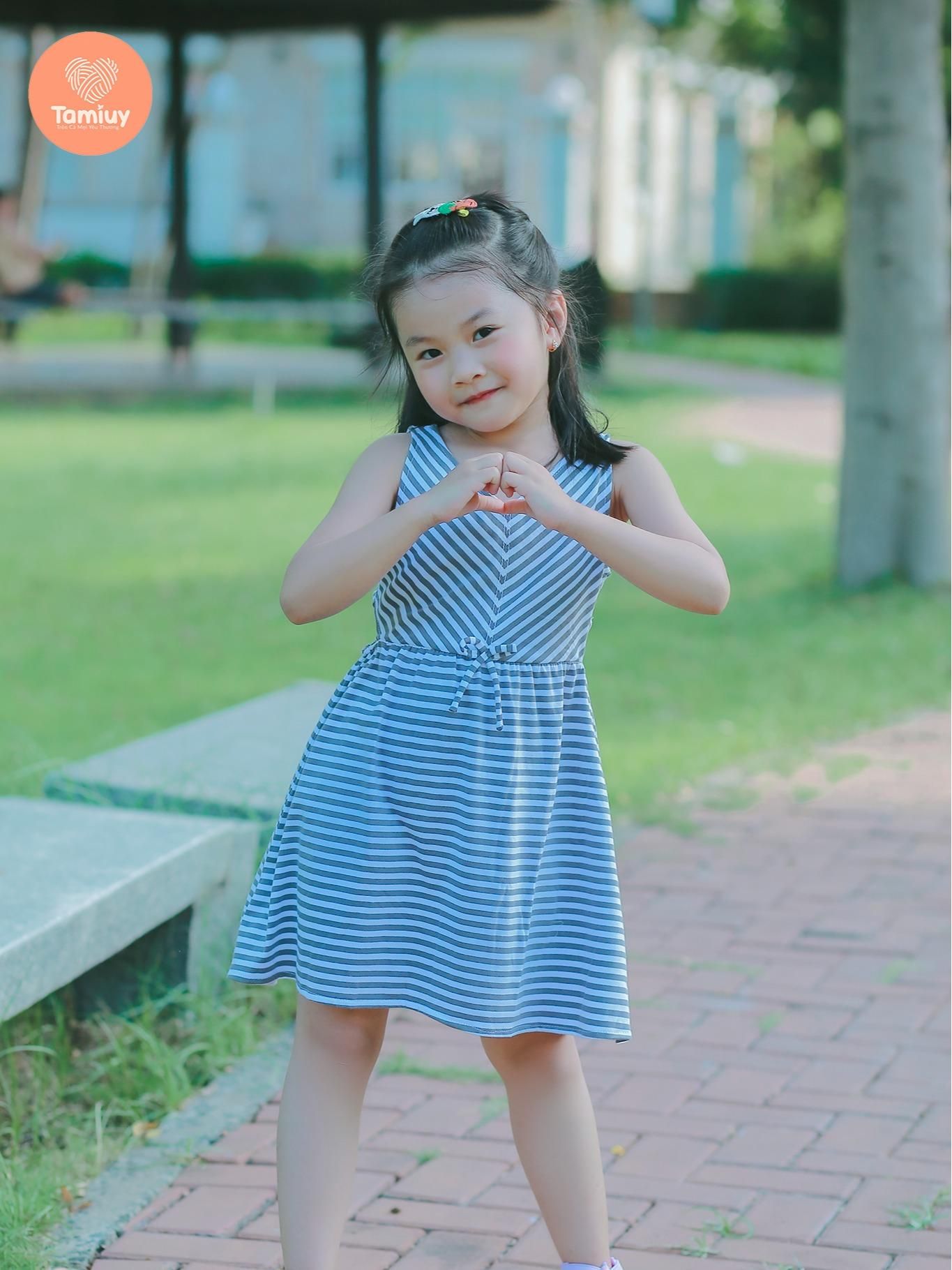  Đầm Thun Sọc Đối Xứng  Tamiuy Chất Cotton 4 Chiều Cho Bé Gái (1-10 T) 