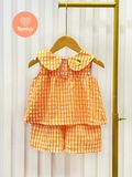  Bộ Caro Bé Gái Tamiuy Cam & Trắng Phối Hoa Tiết Vải Cotton Mềm Mịn Size 2-12 