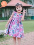  Đầm Xòe Vải Gấm Hoạ Tiết Bông Tamiuy Dành Cho Bé Gái (10-40kg) 
