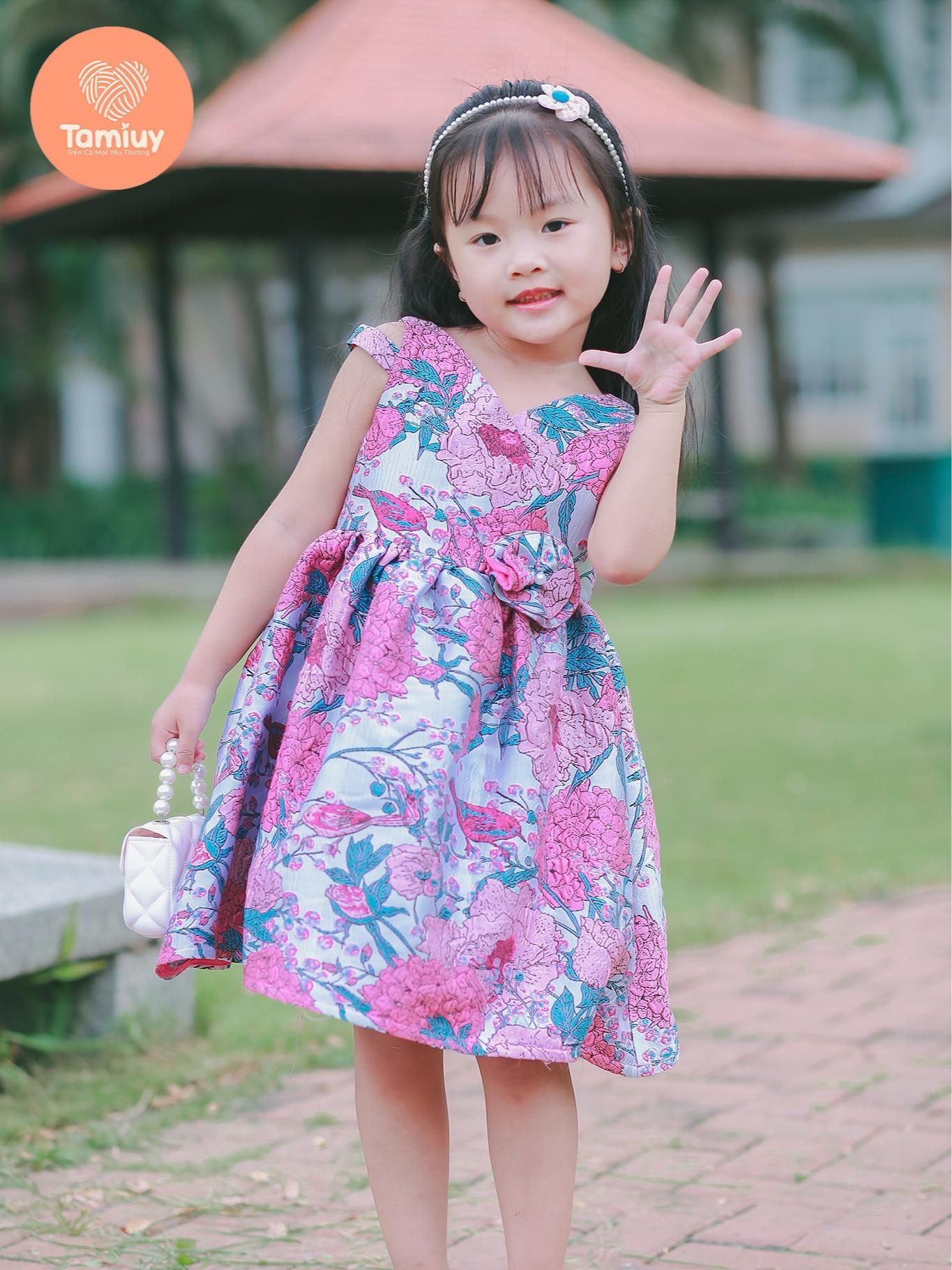  Đầm Xòe Vải Gấm Hoạ Tiết Bông Tamiuy Dành Cho Bé Gái (10-40kg) 